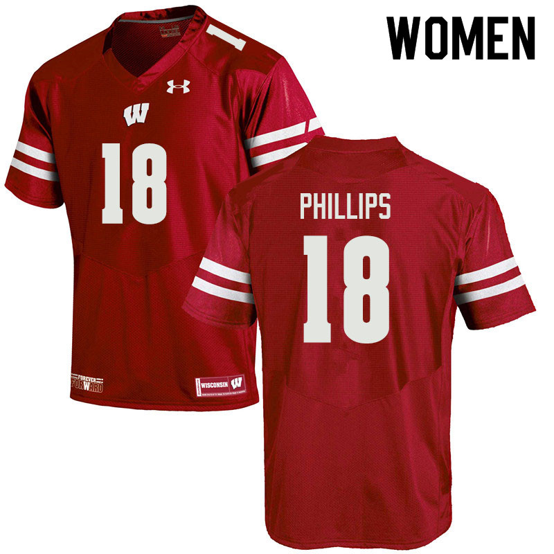 Women #18 Cam Phillips Wisconsin Badgers College Football Jerseys Sale-Red